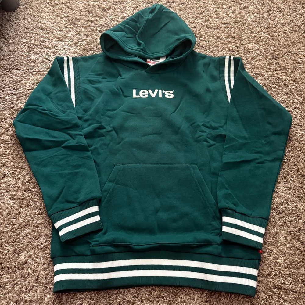 Levi's Teal Green Hoodie with White Stripe Details